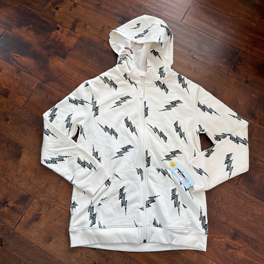 Cat and Jack‎ Boys Lightning Bolt Skull Print Full Zip Hoodie Sweatshirt XS NEW